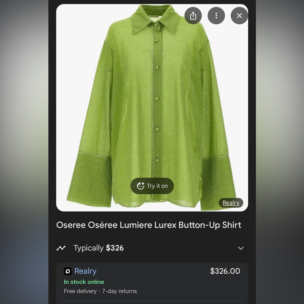 Oseree Lumiere Lurex Lime Shirt